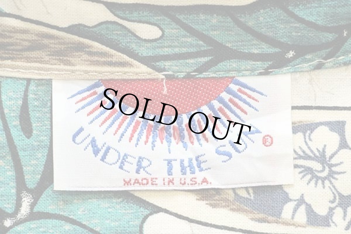 画像4: USA製 UNDER THE SUN サーフボード×リーフ柄 コットン アロハシャツ (4)