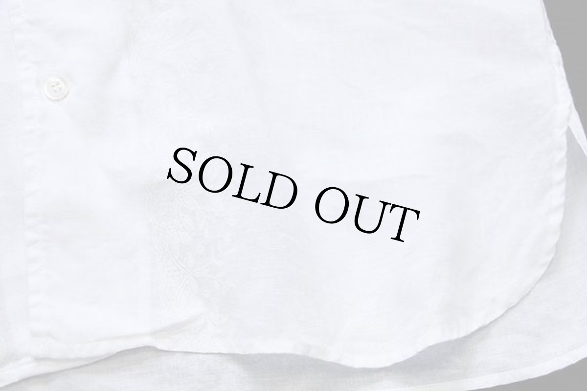 画像6: イタリア製 Ermenegildo Zegna リーフ刺繍 半袖 リネンシャツ 白 M (6)