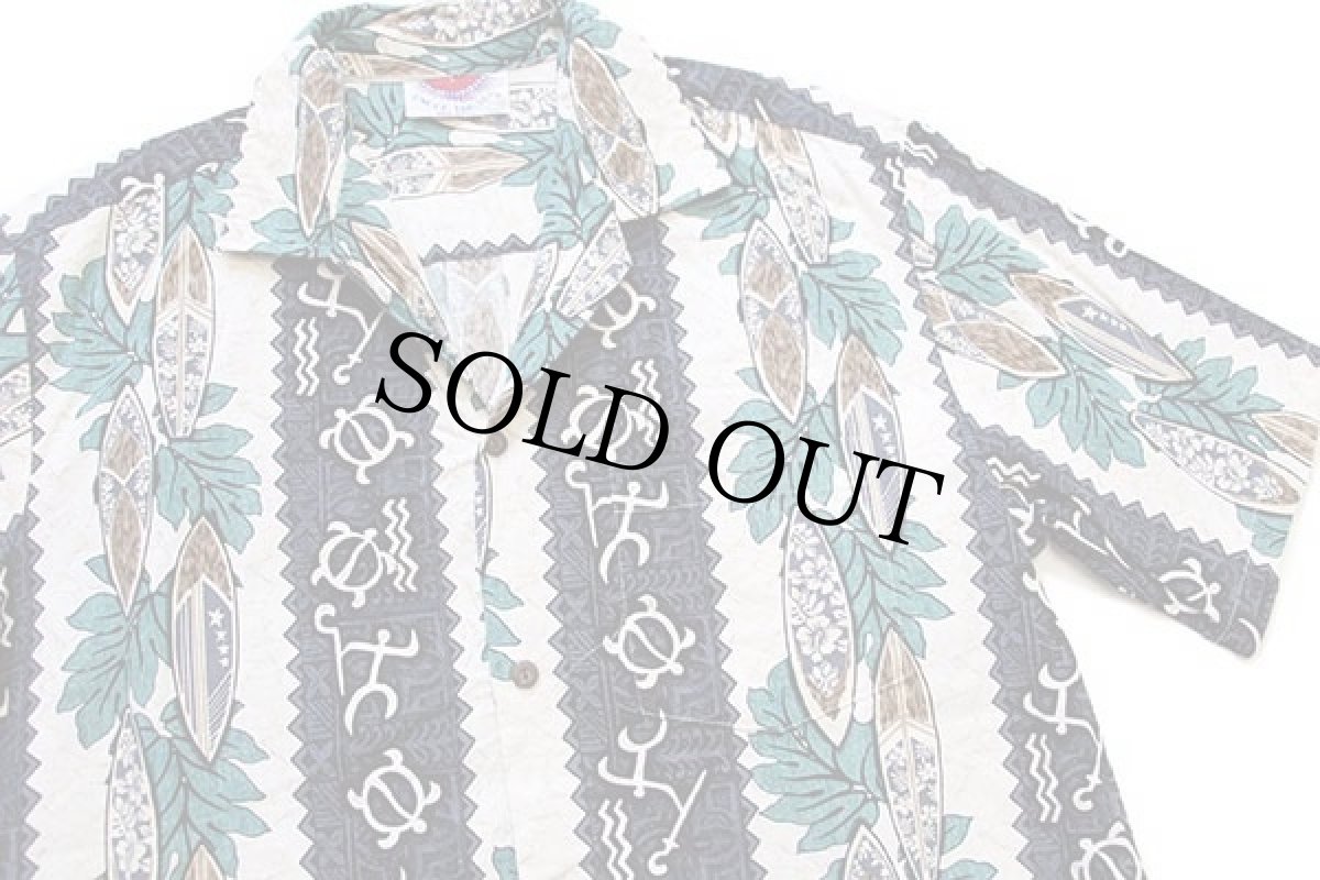 画像3: USA製 UNDER THE SUN サーフボード×リーフ柄 コットン アロハシャツ (3)