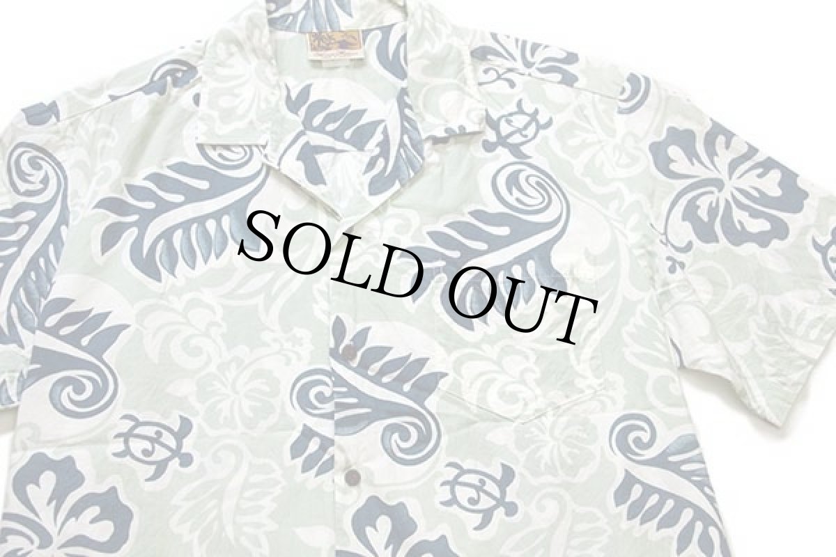 画像3: ハワイ製 Winnie Fashion ハイビスカス×リーフ×ウミガメ柄 コットン アロハシャツ XL (3)