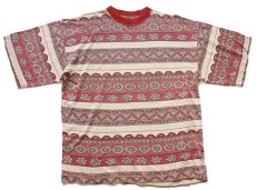 画像2: 80s UNKNOWN 総柄 ボーダー コットンTシャツ M (2)
