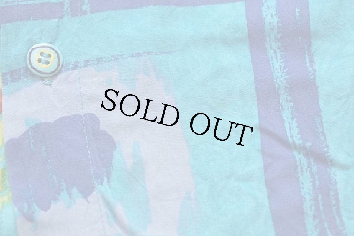 画像6: 80s JAMS WORLD 水彩画 アート 半袖 レーヨンシャツ S (6)