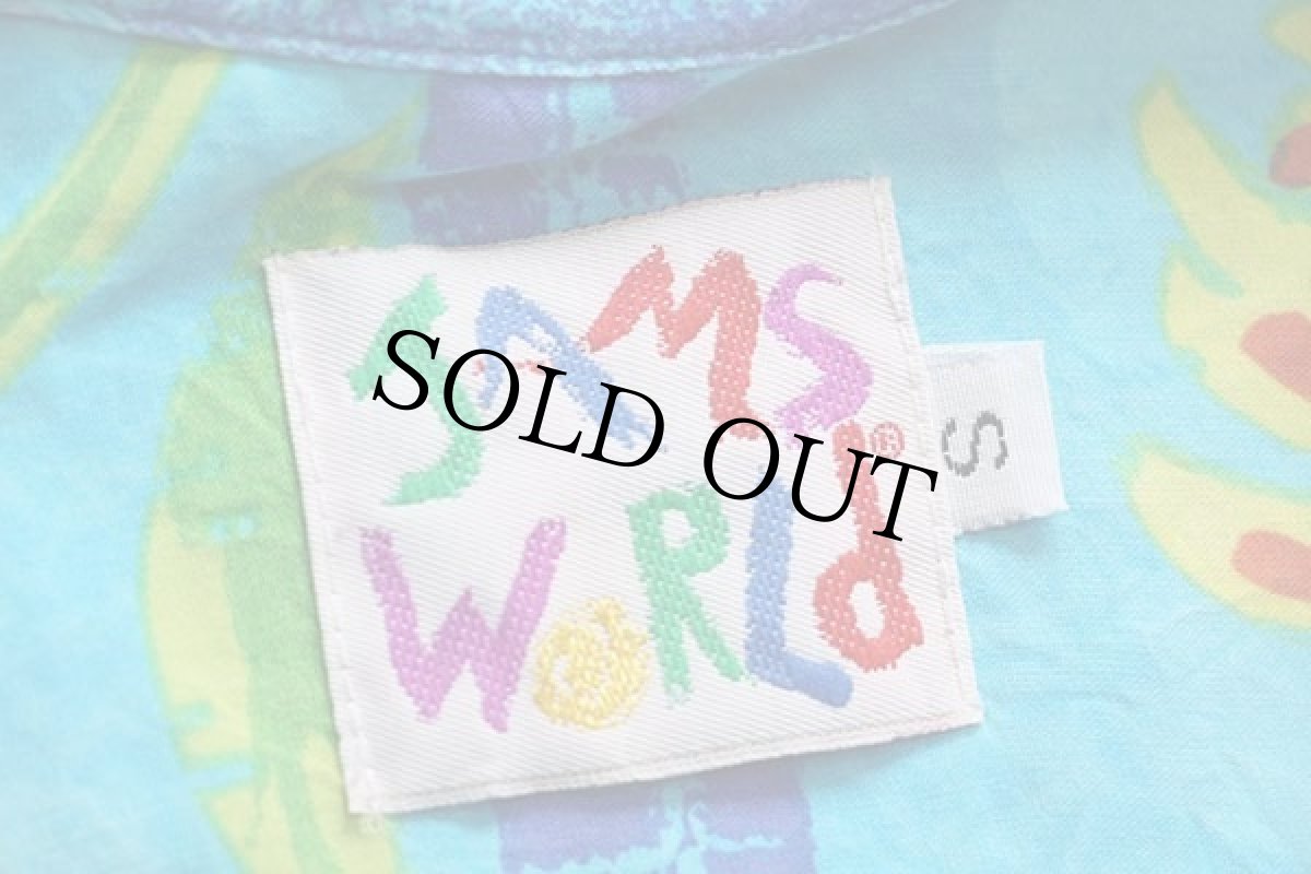 画像4: 80s JAMS WORLD 水彩画 アート 半袖 レーヨンシャツ S (4)