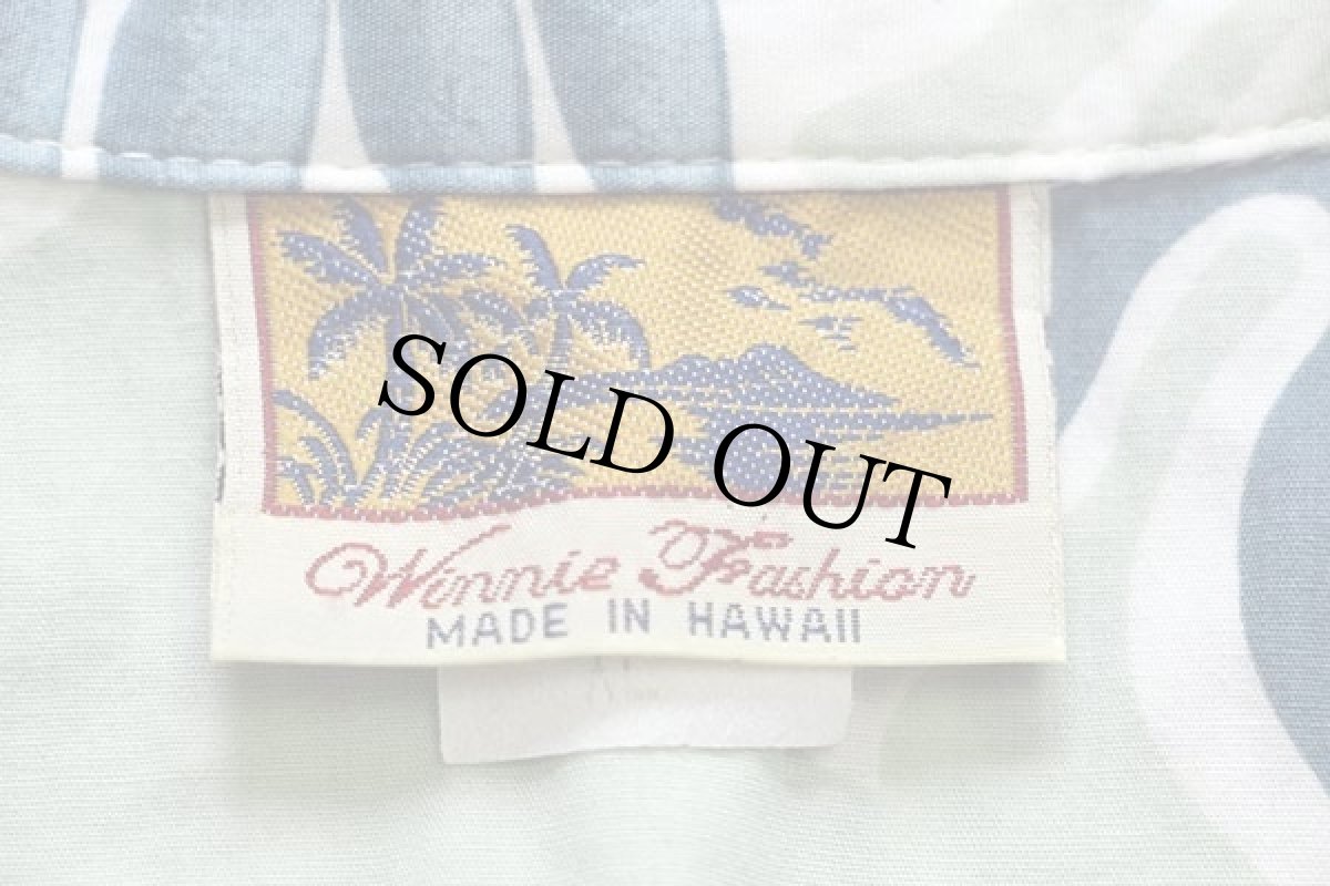 画像4: ハワイ製 Winnie Fashion ハイビスカス×リーフ×ウミガメ柄 コットン アロハシャツ XL (4)