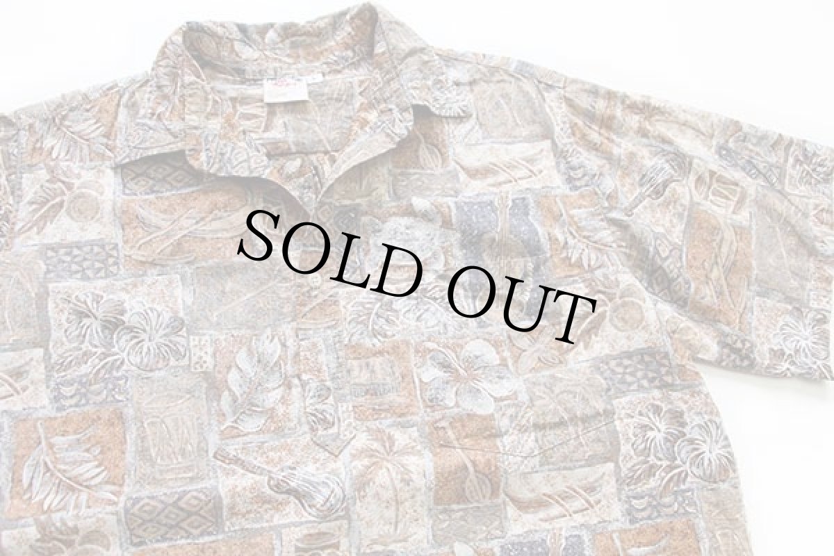 画像3: 80s USA製 GO BaReFOOT 総柄 プルオーバー 裏生地 コットン アロハシャツ L (3)