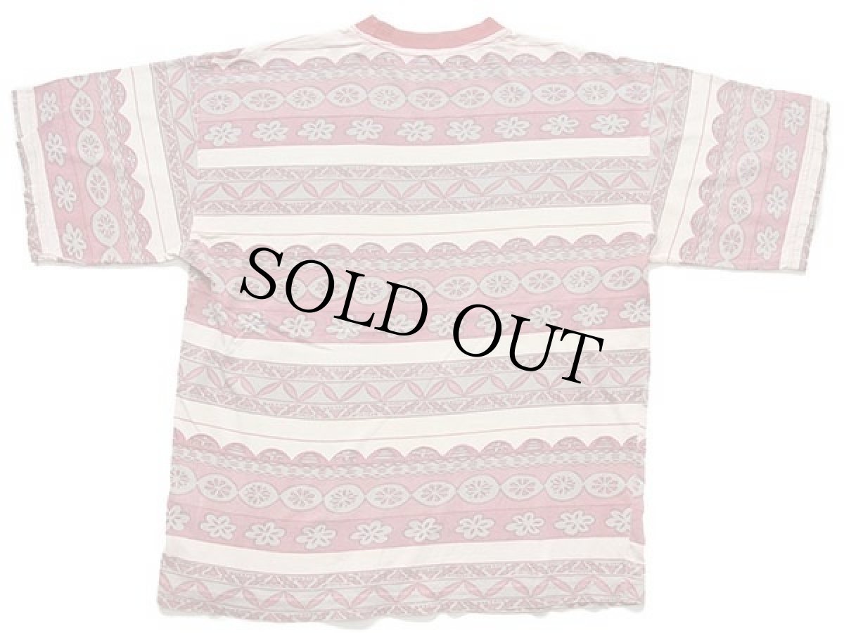 画像3: 80s UNKNOWN 総柄 ボーダー コットンTシャツ M (3)