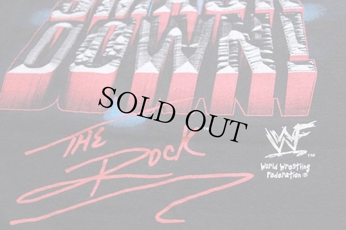 画像5: 90s USA製 THE ROCK LAYIN' THE SMACK DOWN! プロレス 両面プリント コットンTシャツ 黒 3XL★特大 (5)