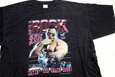 画像1: 90s USA製 THE ROCK LAYIN' THE SMACK DOWN! プロレス 両面プリント コットンTシャツ 黒 3XL★特大 (1)