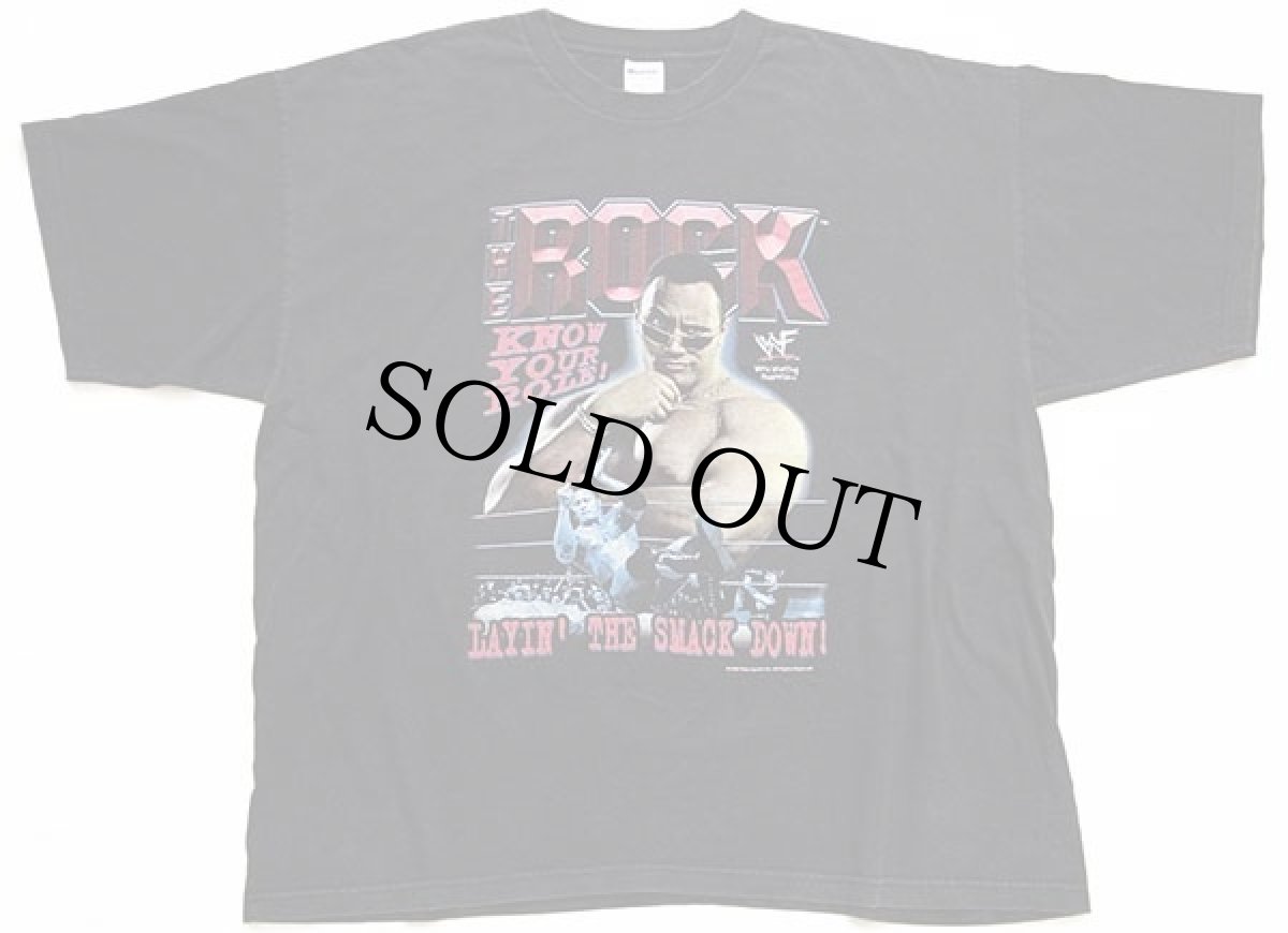 画像2: 90s USA製 THE ROCK LAYIN' THE SMACK DOWN! プロレス 両面プリント コットンTシャツ 黒 3XL★特大 (2)