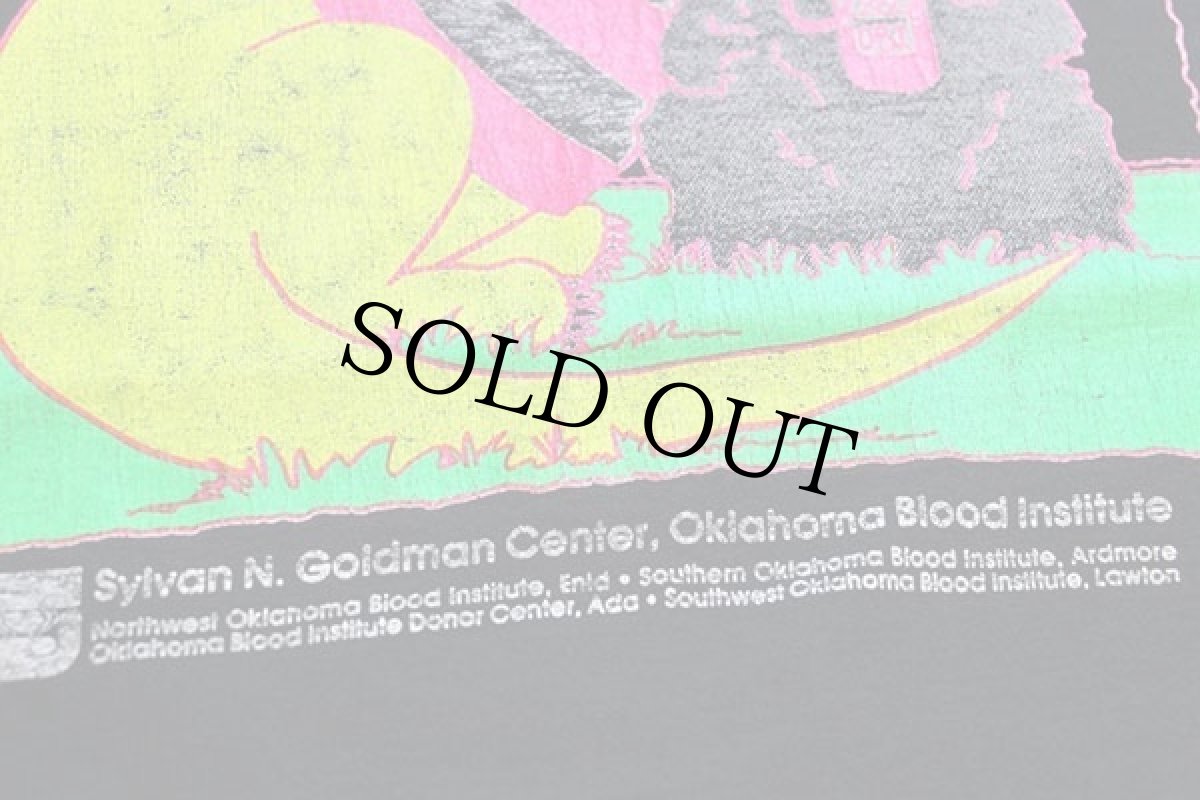 画像5: 90s USA製 DONATE BLOOD DONORSAUR 蛍光プリント Tシャツ 黒 XL (5)