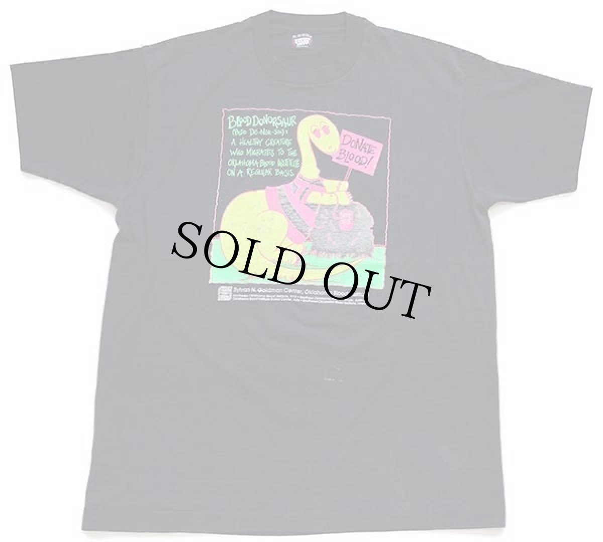 画像2: 90s USA製 DONATE BLOOD DONORSAUR 蛍光プリント Tシャツ 黒 XL (2)