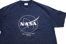 画像1: 90s USA製 NASA 蓄光プリント コットンTシャツ 紺 XL (1)