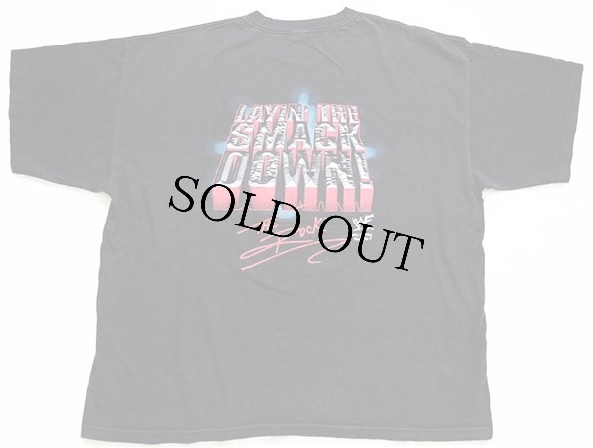 画像3: 90s USA製 THE ROCK LAYIN' THE SMACK DOWN! プロレス 両面プリント コットンTシャツ 黒 3XL★特大 (3)