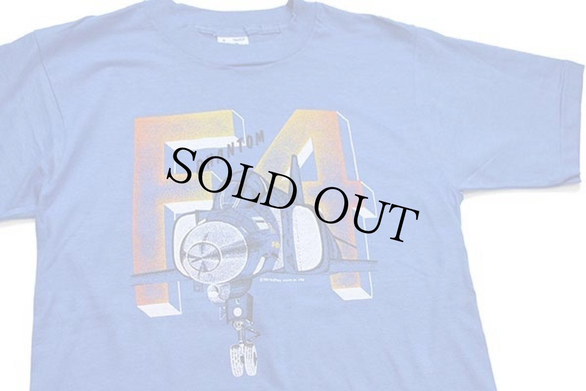 画像1: デッドストック★80s USA製 PHANTOM F4 戦闘機 両面プリント コットンTシャツ 青 S (1)