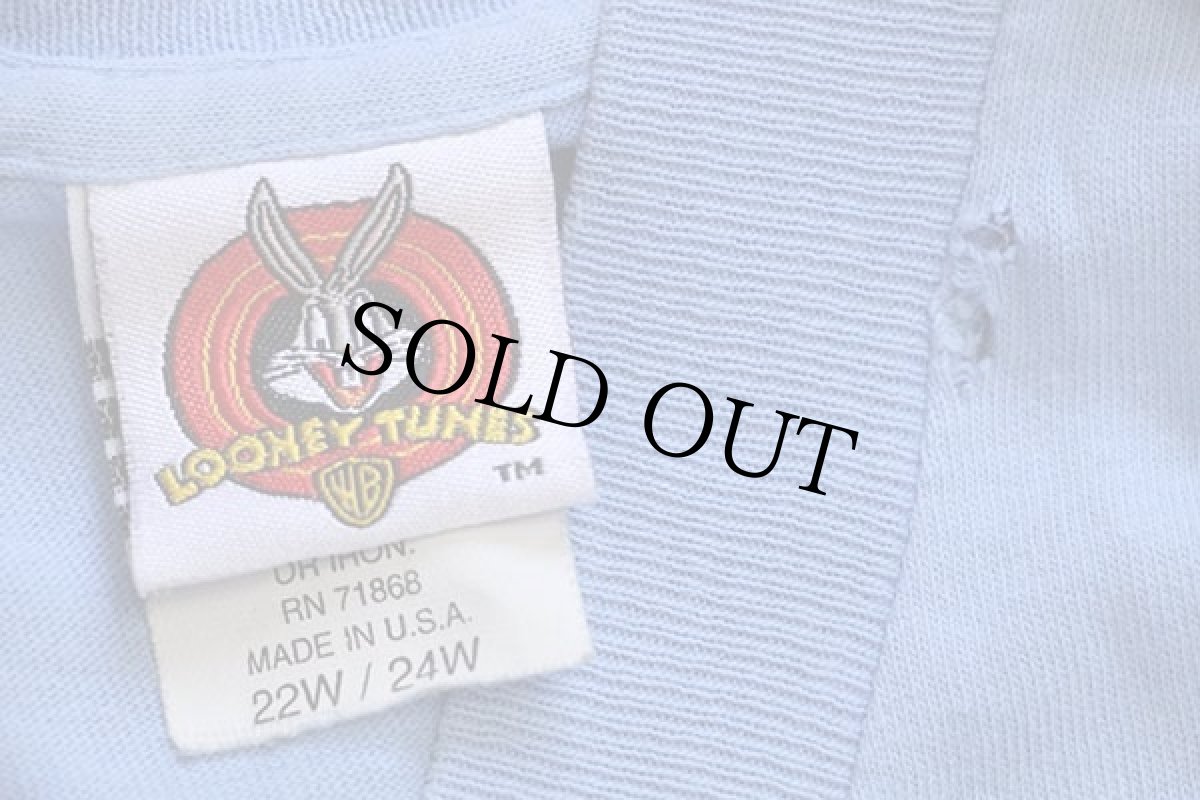 画像4: 90s USA製 Warner Bros LOONEY TUNES DO I LOOK LIKE I CARE? TWEETYトゥイーティー コットンTシャツ 水色 22W (4)