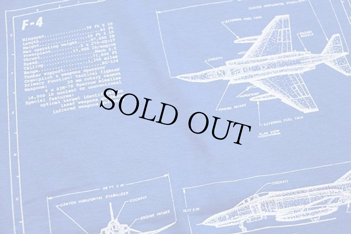 画像4: デッドストック★80s USA製 PHANTOM F4 戦闘機 両面プリント コットンTシャツ 青 S (4)