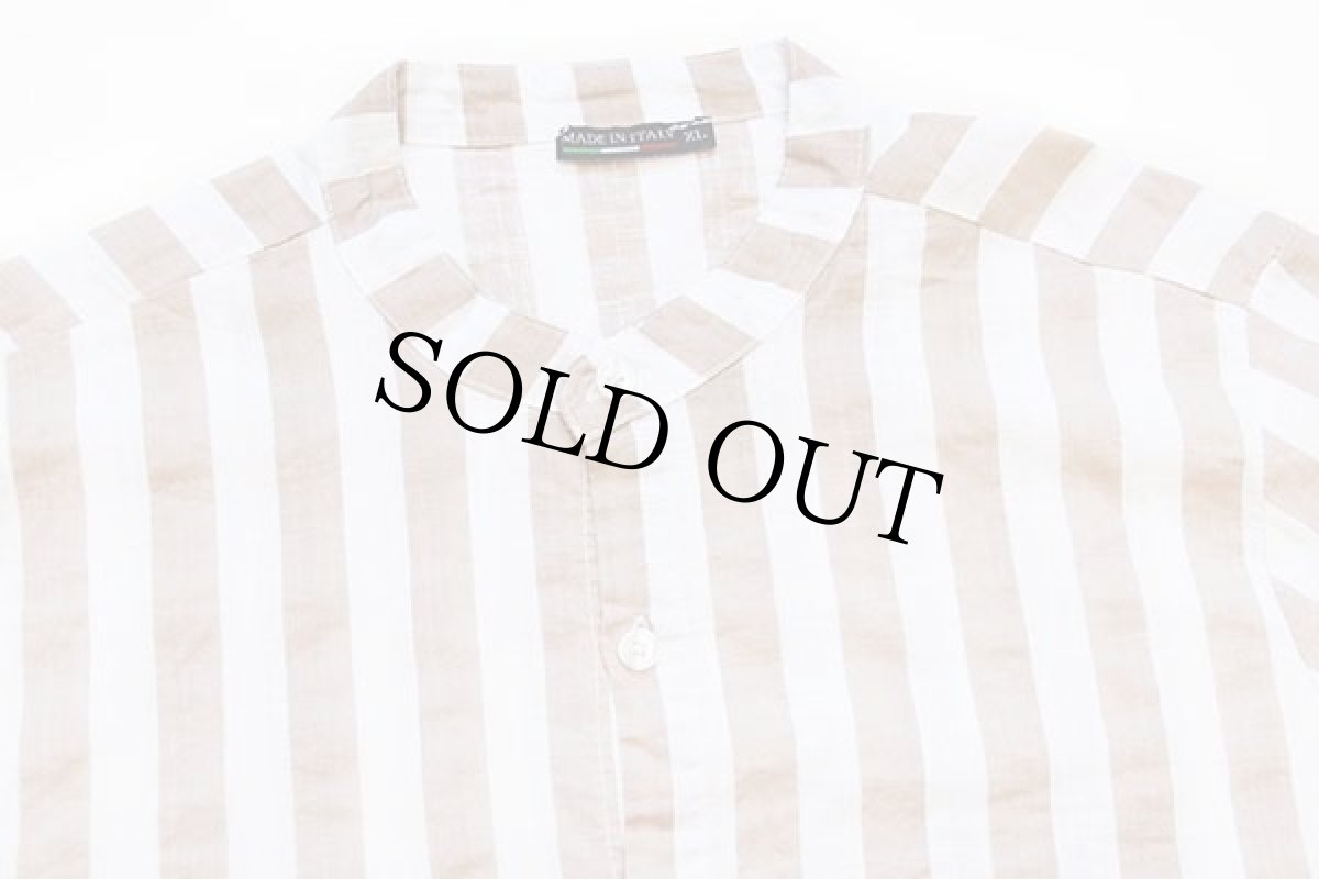 画像4: イタリア製 UNKNOWN ストライプ バンドカラー コットンシャツ 薄茶×白 (4)