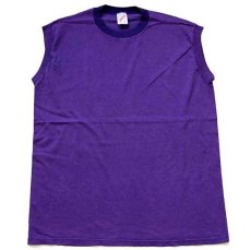 画像2: 90s USA製 JERZEES 無地 ノースリーブ コットンTシャツ 紫 L (2)