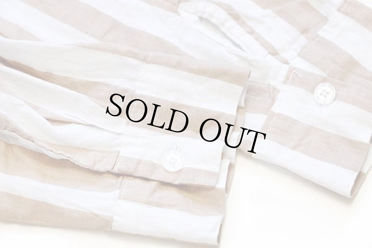 画像6: イタリア製 UNKNOWN ストライプ バンドカラー コットンシャツ 薄茶×白 (6)