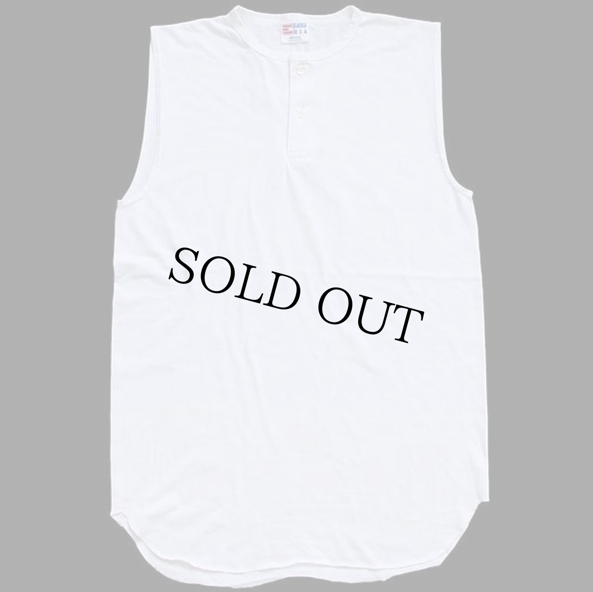 画像2: 90s USA製 EAGLE USA 無地 ヘンリーネック ノースリーブ Tシャツ 白 M (2)