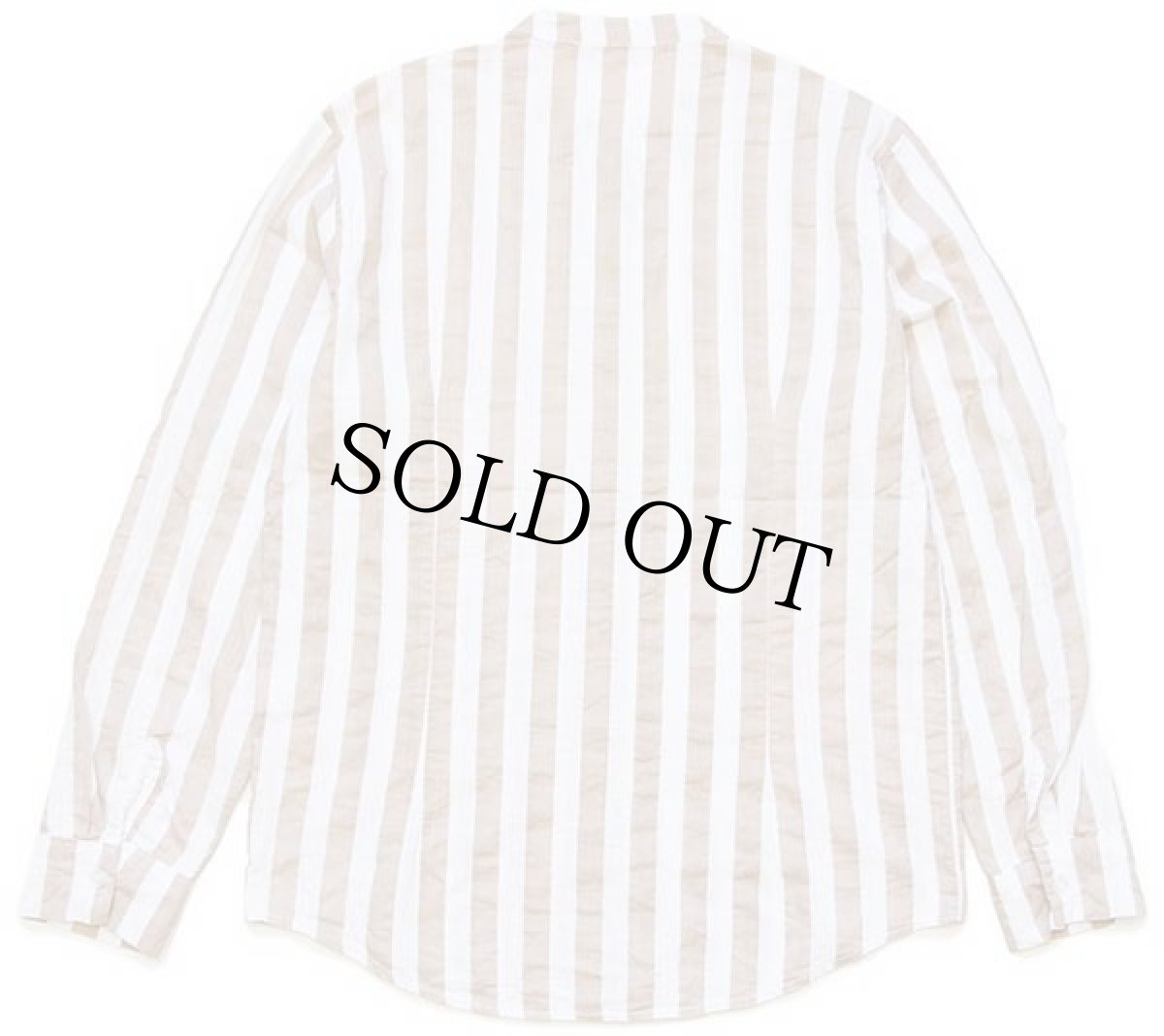 画像2: イタリア製 UNKNOWN ストライプ バンドカラー コットンシャツ 薄茶×白 (2)