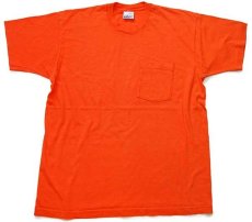 画像2: 90s USA製 TREND BASICS 無地 コットン ポケットTシャツ オレンジ L (2)