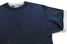 画像1: 90s USA製 DISCUS 無地 レイヤード コットンTシャツ 紺×杢グレー XL (1)