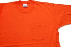 画像1: 90s USA製 TREND BASICS 無地 コットン ポケットTシャツ オレンジ L (1)