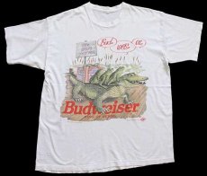 画像2: 90s Budweiserバドワイザー スリーフロッグス ワニ カエル コットンTシャツ ボロ 白 (2)