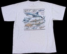 画像2: 90s USA製 SHARKS of the WORLD サメ コットンTシャツ 杢グレー XL (2)