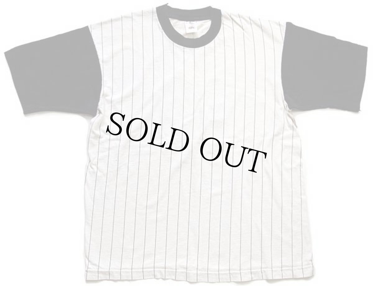 画像2: 90s USA製 ツートン ストライプ B.C. 13 ナンバリング コットン ベースボールTシャツ 生成り×黒 L (2)