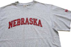 画像1: 90s USA製 The Cotton Exchange NEBRASKA パッチ付き ひび割れプリント Tシャツ 杢グレー XL (1)