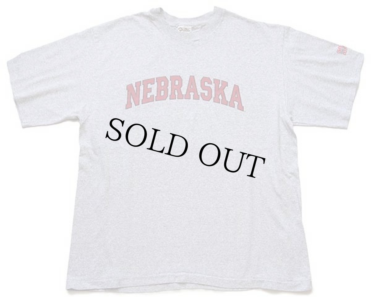 画像2: 90s USA製 The Cotton Exchange NEBRASKA パッチ付き ひび割れプリント Tシャツ 杢グレー XL (2)