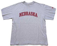 画像2: 90s USA製 The Cotton Exchange NEBRASKA パッチ付き ひび割れプリント Tシャツ 杢グレー XL (2)