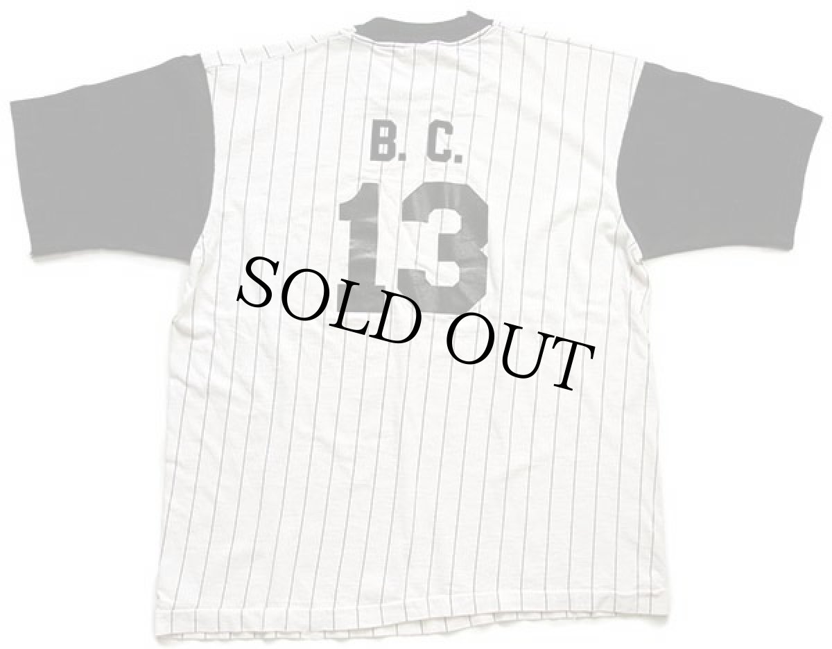 画像3: 90s USA製 ツートン ストライプ B.C. 13 ナンバリング コットン ベースボールTシャツ 生成り×黒 L (3)