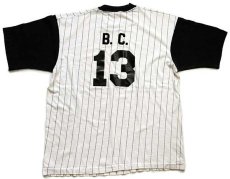 画像3: 90s USA製 ツートン ストライプ B.C. 13 ナンバリング コットン ベースボールTシャツ 生成り×黒 L (3)