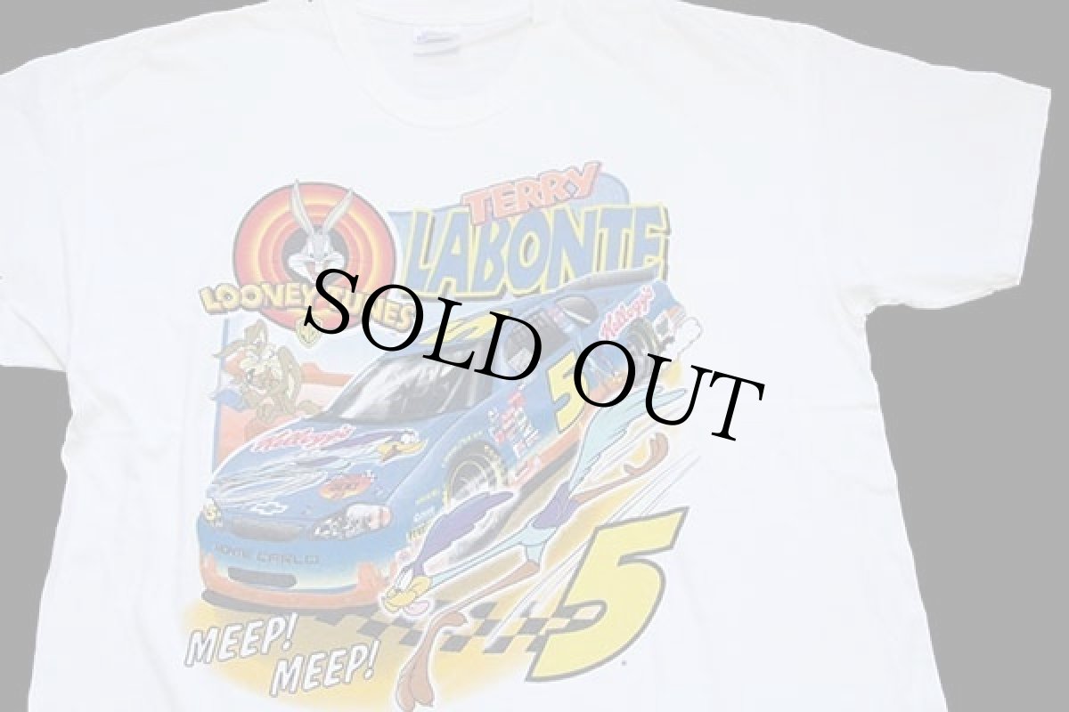 画像1: 00s Hanes NASCAR TERRY LABONTE LOONEY TUNES ロードランナー 両面プリント コットンTシャツ 白 XL (1)