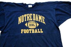 画像1: 90s USA製 NOTRE DAME FOOTBALL ひび割れプリント コットン フットボールTシャツ 紺 XL (1)