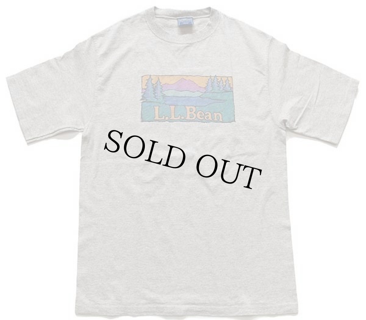 画像2: 90s USA製 L.L.Bean ロゴ アート コットンTシャツ 杢グレーベージュ M (2)