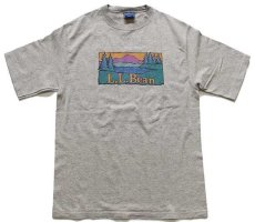 画像2: 90s USA製 L.L.Bean ロゴ アート コットンTシャツ 杢グレーベージュ M (2)