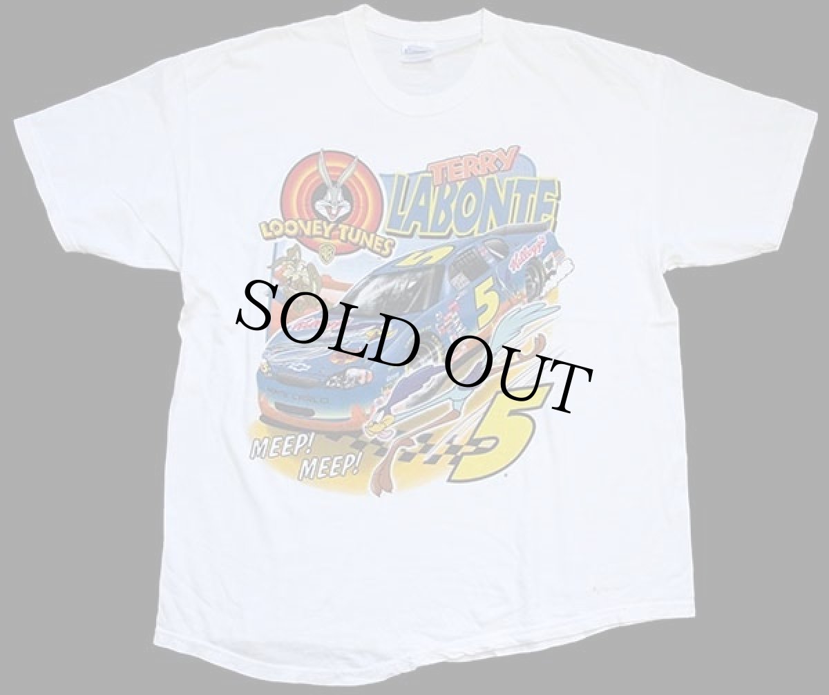 画像2: 00s Hanes NASCAR TERRY LABONTE LOONEY TUNES ロードランナー 両面プリント コットンTシャツ 白 XL (2)