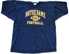 画像2: 90s USA製 NOTRE DAME FOOTBALL ひび割れプリント コットン フットボールTシャツ 紺 XL (2)