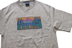 画像1: 90s USA製 L.L.Bean ロゴ アート コットンTシャツ 杢グレーベージュ M (1)