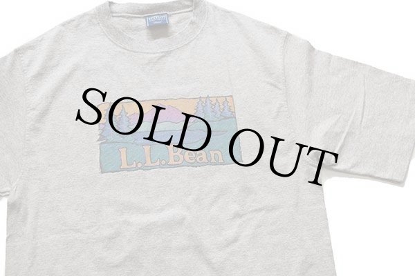 90s USA製 L.L.Bean ロゴ アート コットンTシャツ 杢グレー