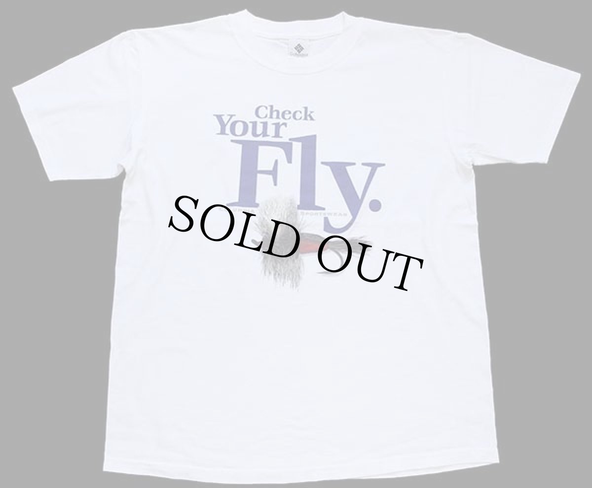 画像2: 90s Columbiaコロンビア Check Your Fly 毛針 コットンTシャツ 白 L (2)