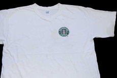 画像1: 00s STARBUCKS COFFEE スターバックス コーヒー ロゴ Kansas is Waking 両面プリント コットンTシャツ ボロ 白 XL (1)