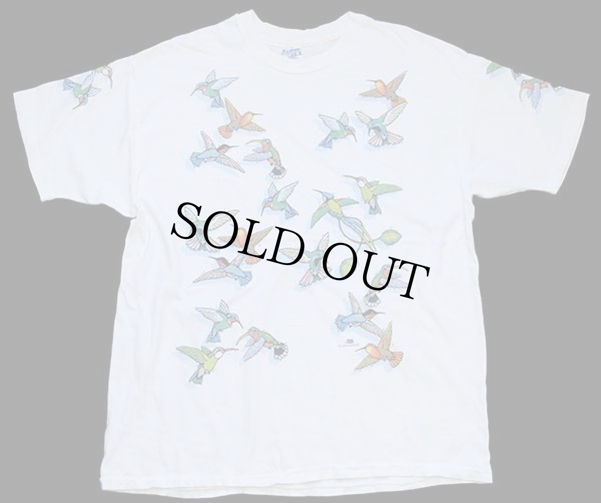 画像2: 90s USA製 Hanes ハチドリ アート コットンTシャツ 白 XL (2)