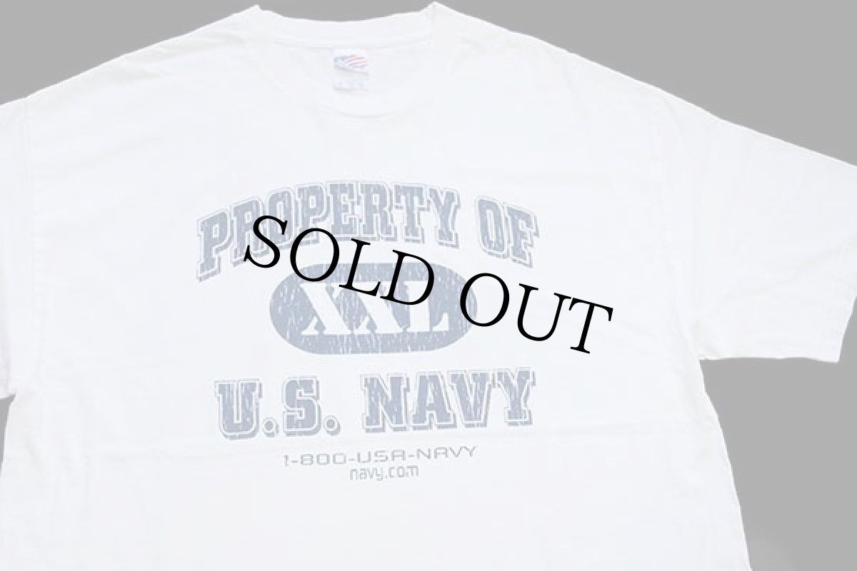 画像1: USA製 PROPERTY OF U.S.NAVY ひび割れプリント コットンTシャツ 白 XL (1)