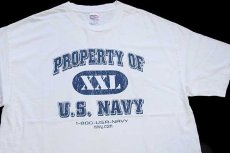 画像1: USA製 PROPERTY OF U.S.NAVY ひび割れプリント コットンTシャツ 白 XL (1)