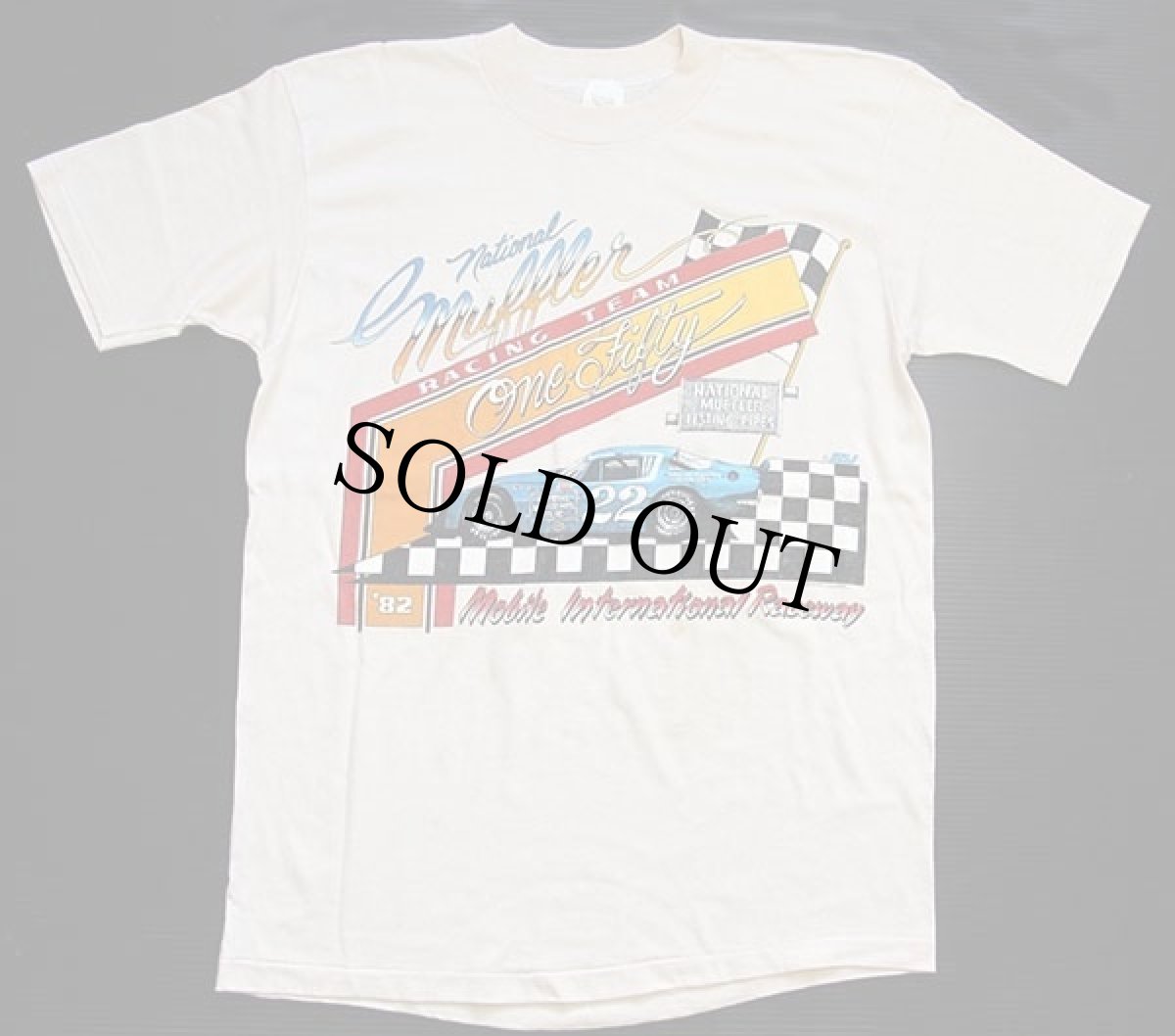画像2: 80s USA製 National Muffler Mobile International Raceway チェッカーフラッグ Tシャツ ベージュ L (2)